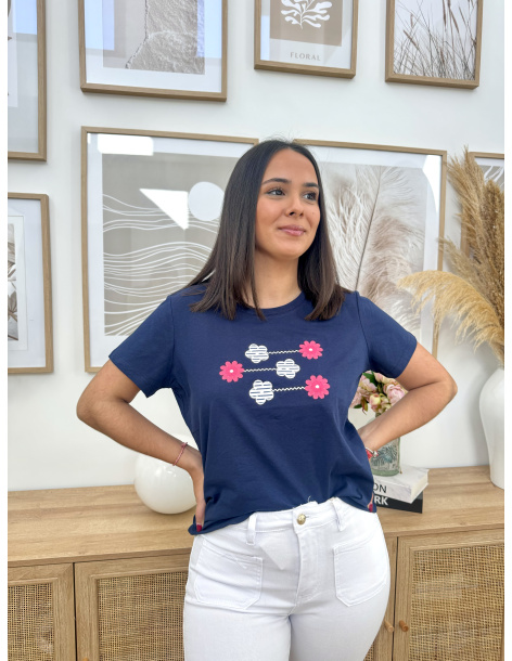 CAMISETA MANGA CORTA FLORES ROSAS