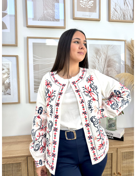 CHAQUETA FLORES BORDADAS ROSAS