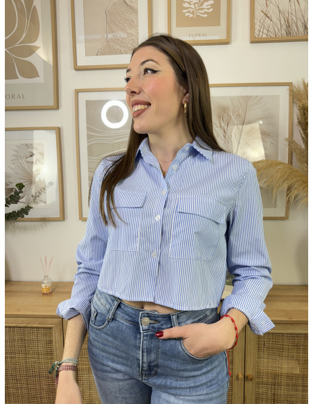 CAMISA RAYAS CROPPED BOLSILLOS