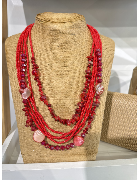 COLLAR CUENTAS NÁCAR ROJO