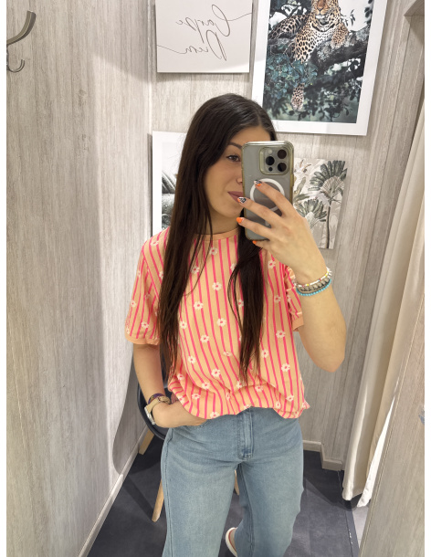 CAMISETA FLUO RAYAS FLORES