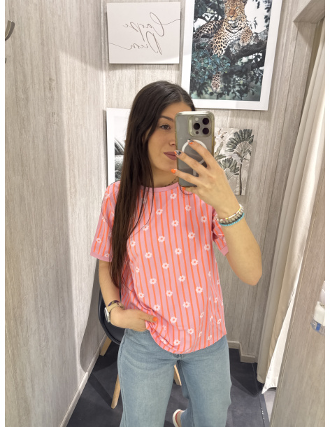CAMISETA FLUO RAYAS FLORES 2