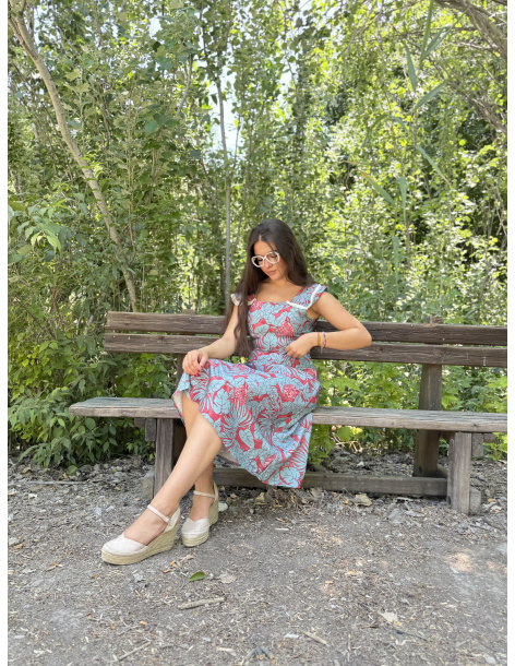 FALDA MIDI TROPICAL VERDE AGUA