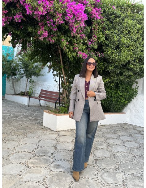 BLAZER CRUZADA PATA DE GALLO GRANATE