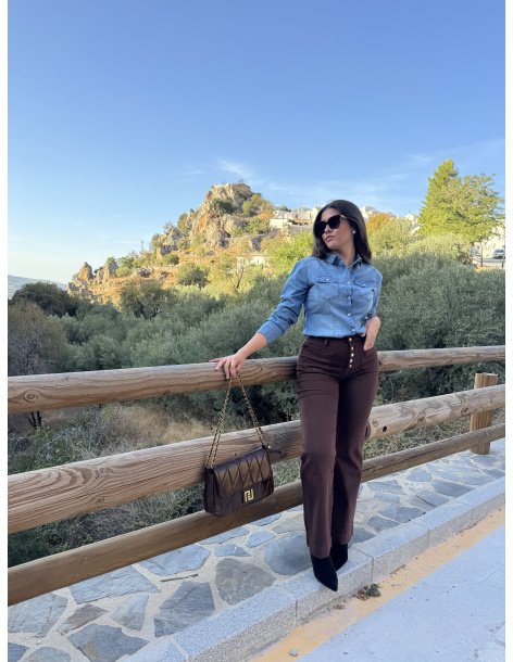 JEANS WIDE LEG BOTONES MARRÓN
