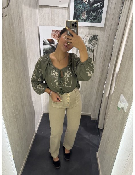 JEANS WIDE LEG BOTONES BEIGE