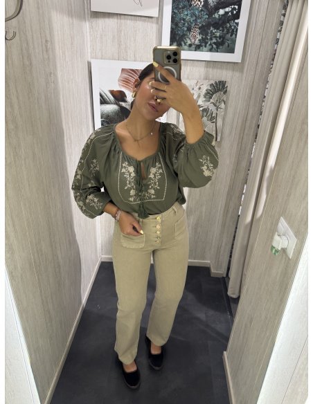 JEANS WIDE LEG BOTONES BEIGE