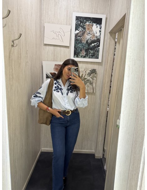 CAMISA RAYAS BORDADA AZUL