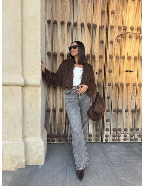 JEANS WIDE LEG TACHUELAS GRIS