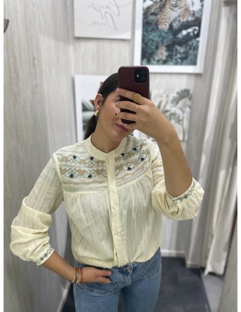 CAMISA LINO BORDADO ROMBO VERDE