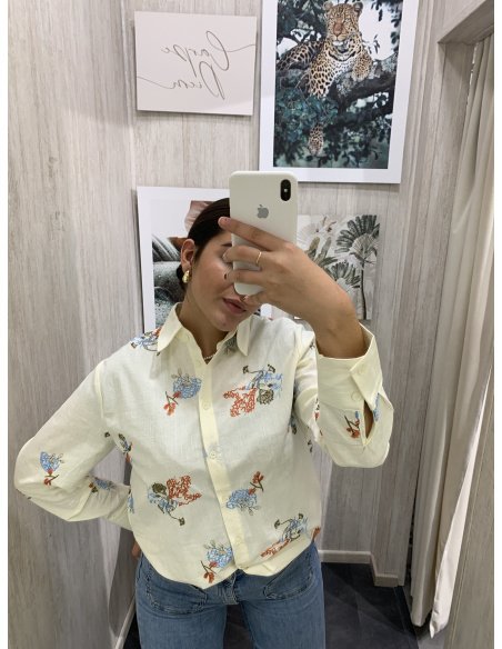 CAMISA LINO FLORES BORDADA COLORES CAMISA LINO FLORES BORDADA COLORES