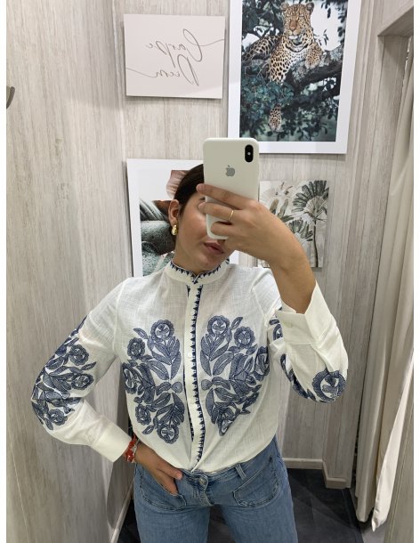 CAMISA LINO BORDADO AZUL MARINO