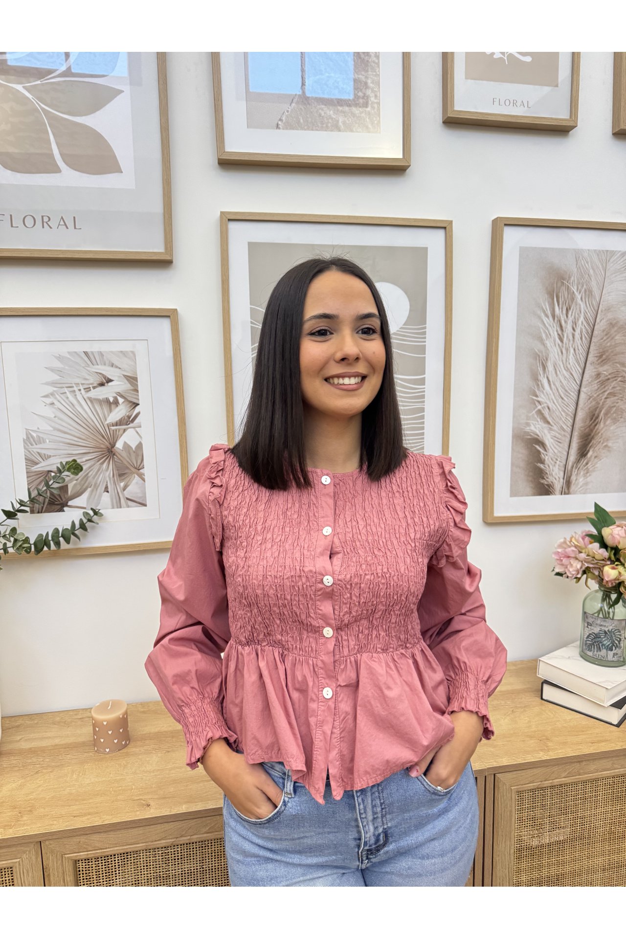 CAMISA NIDO DE ABEJA VOLANTE