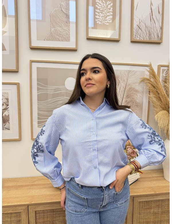 CAMISA BORDADA RAYAS AZUL