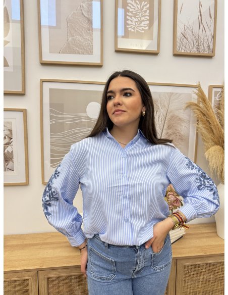 CAMISA BORDADA RAYAS AZUL