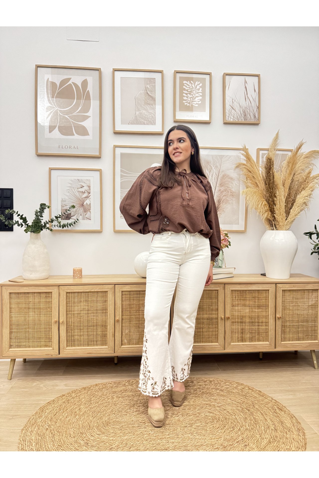 JEANS WIDE LEG CALADO BLANCO