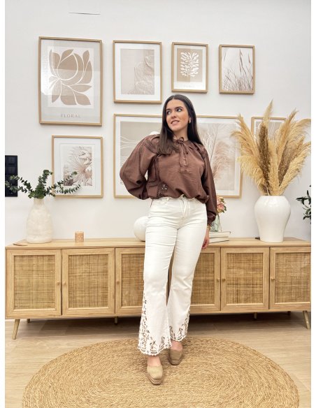 JEANS WIDE LEG CALADO BLANCO