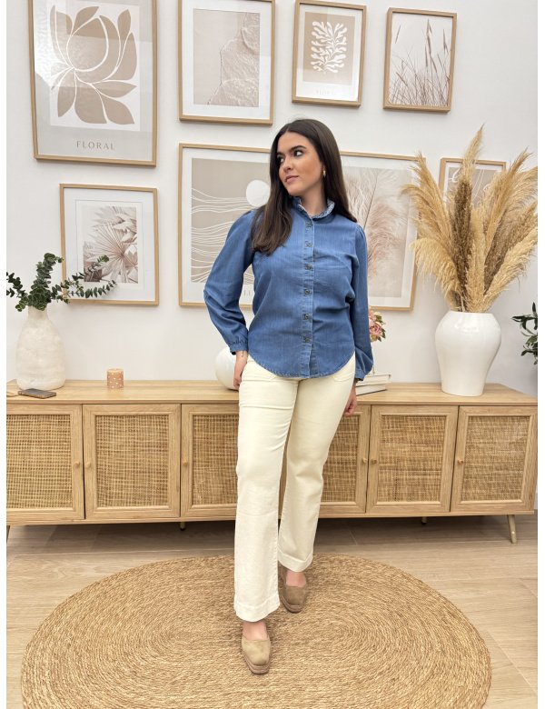 JEANS WIDE LEG BOLSILLOS BEIGE CLARO