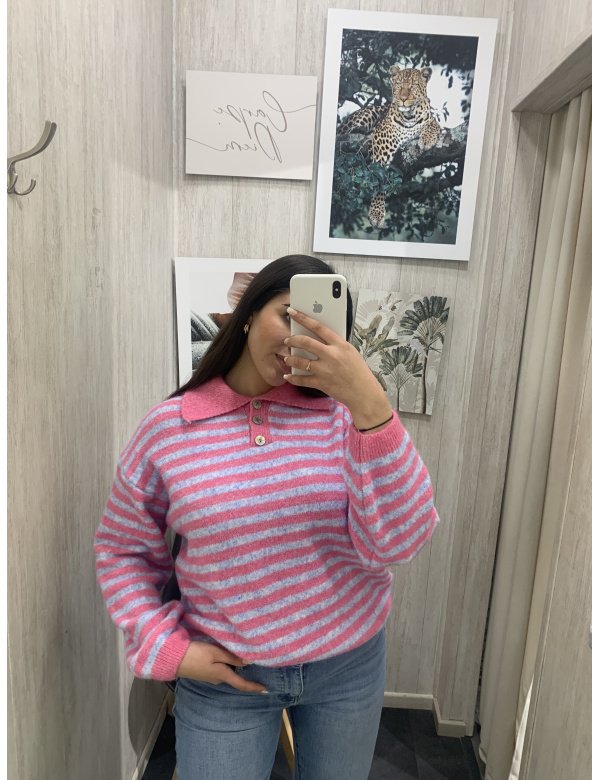 jERSEY POLO RAYAS FINAS PASTEL