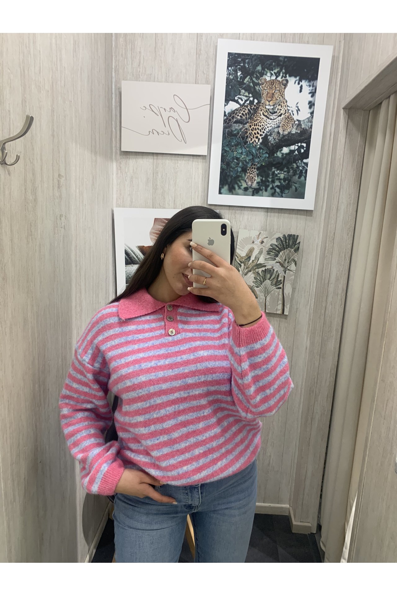 jERSEY POLO RAYAS FINAS PASTEL