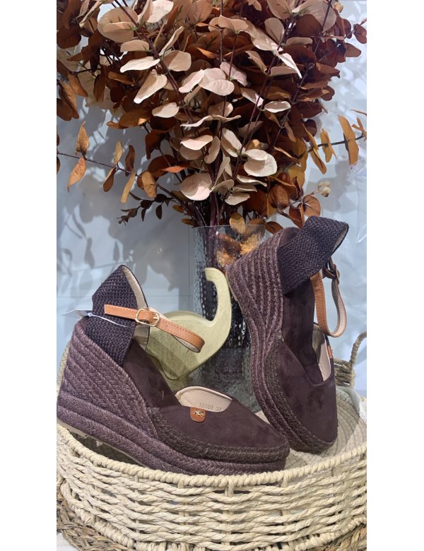 CUÑA ESPARTO PLATAFORMA MARRÓN CHOCOLATE