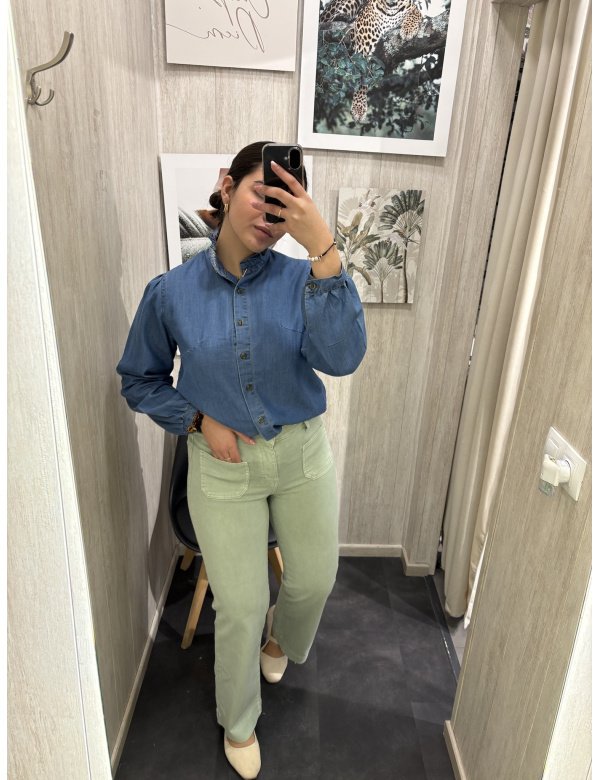 JEANS WIDE BOLSILLOS VUELTA VERDE AGUA