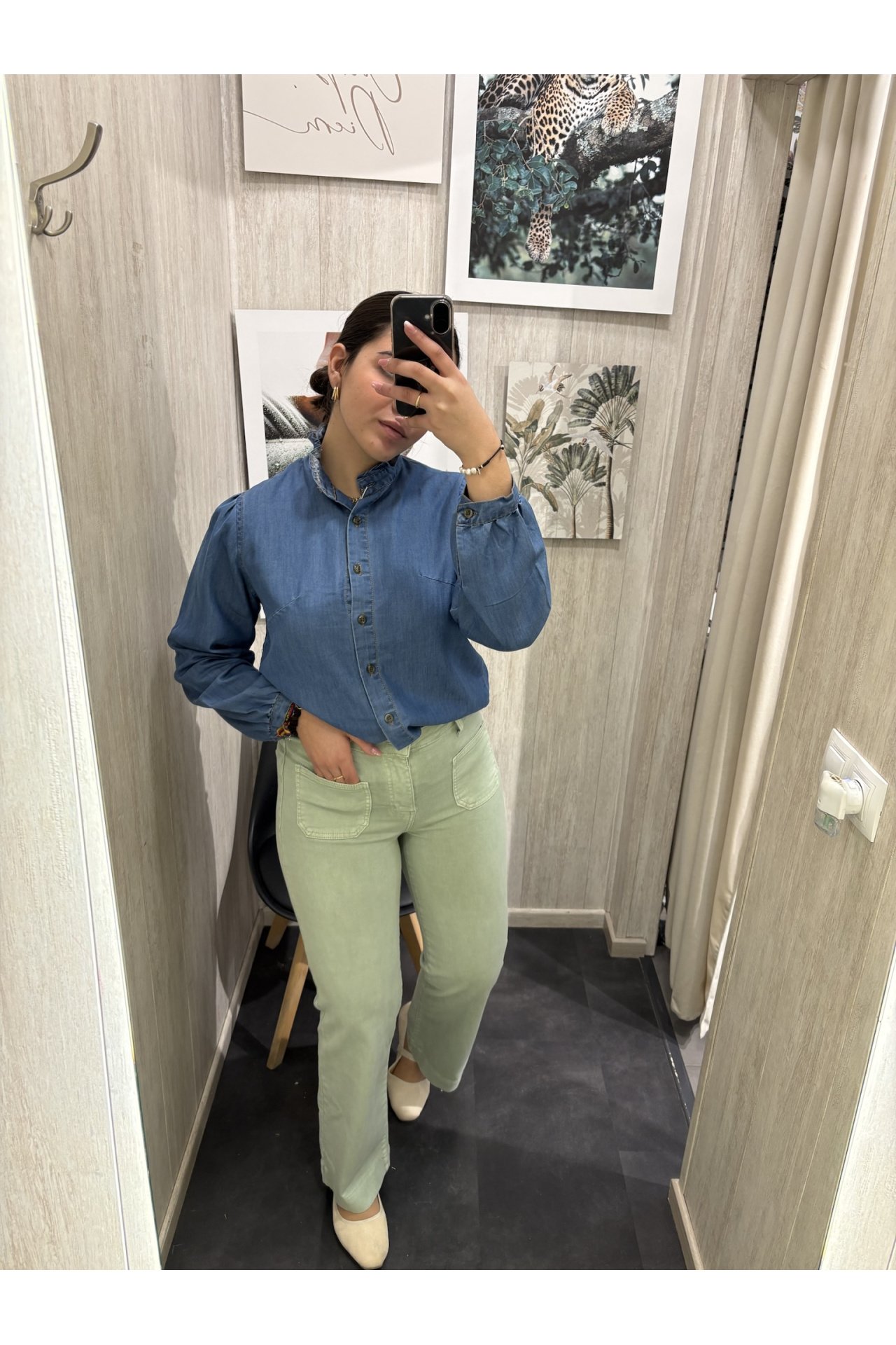 JEANS WIDE BOLSILLOS VUELTA VERDE AGUA