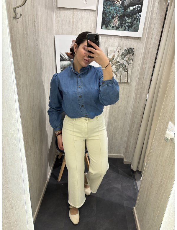 JEANS WIDE LEG COSTURA BEIGE