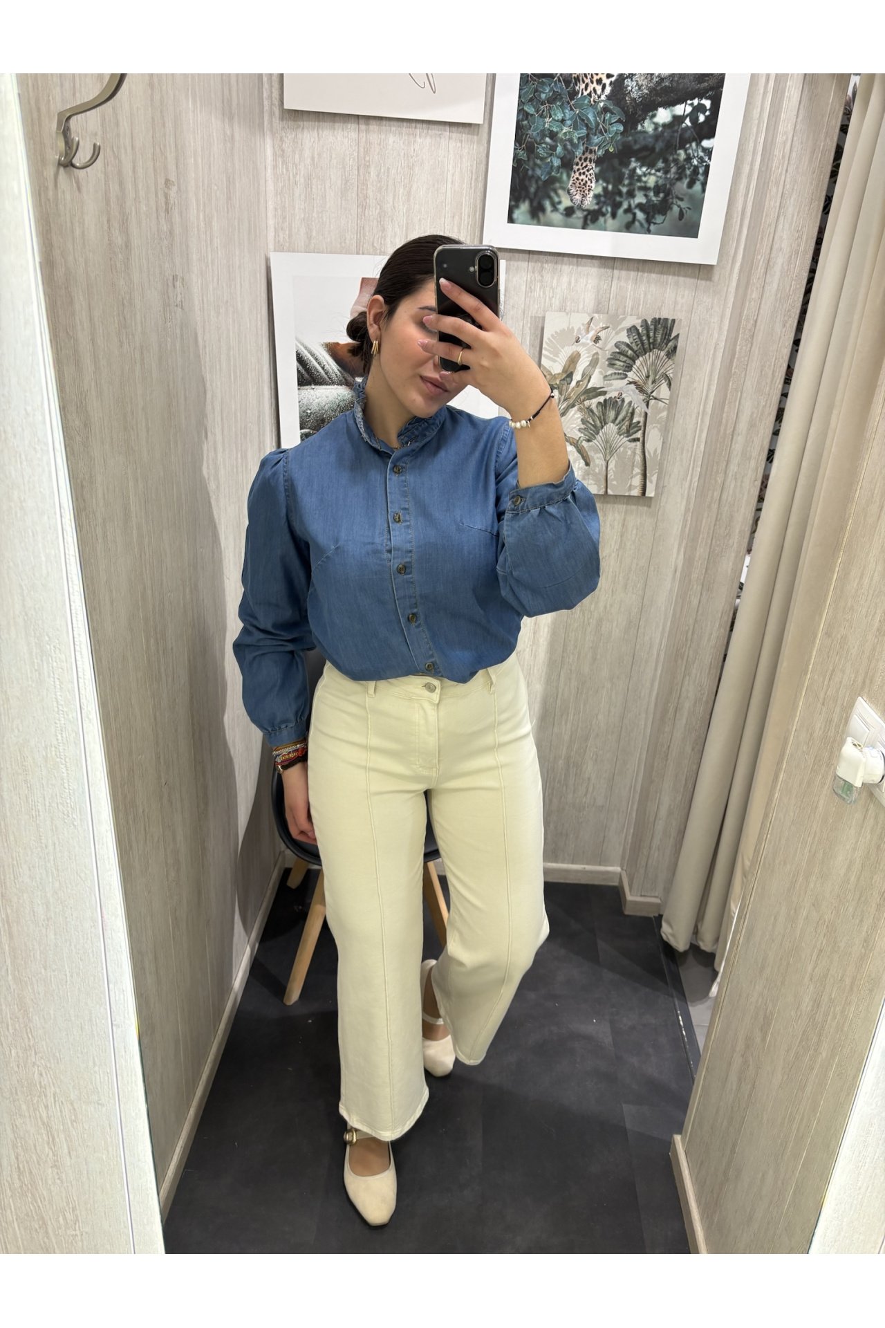 JEANS WIDE LEG COSTURA BEIGE