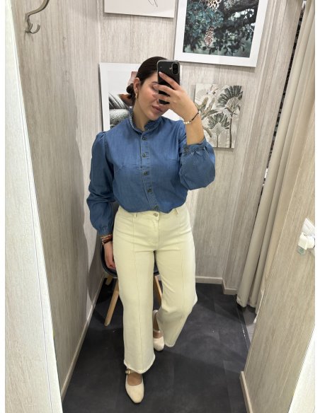 JEANS WIDE LEG COSTURA BEIGE