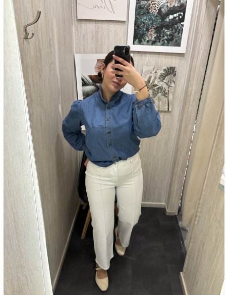 JEANS WIDE LEG COSTURA BLANCO