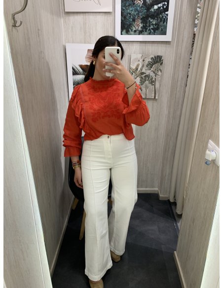 JEANS WIDE LEG PESPUNTE BLANCO