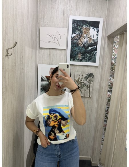 CAMISETA ALGODÓN PERRO GAFAS