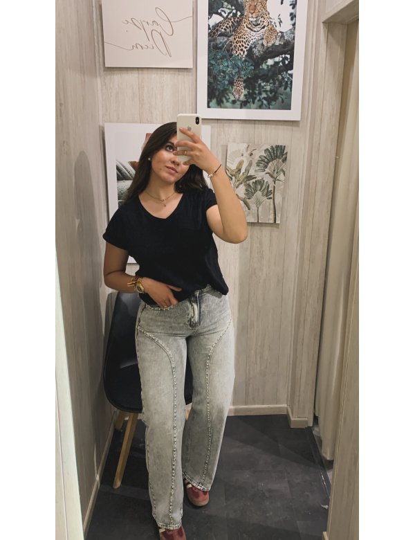 JEANS PESPUNTE TACHUELAS GRIS