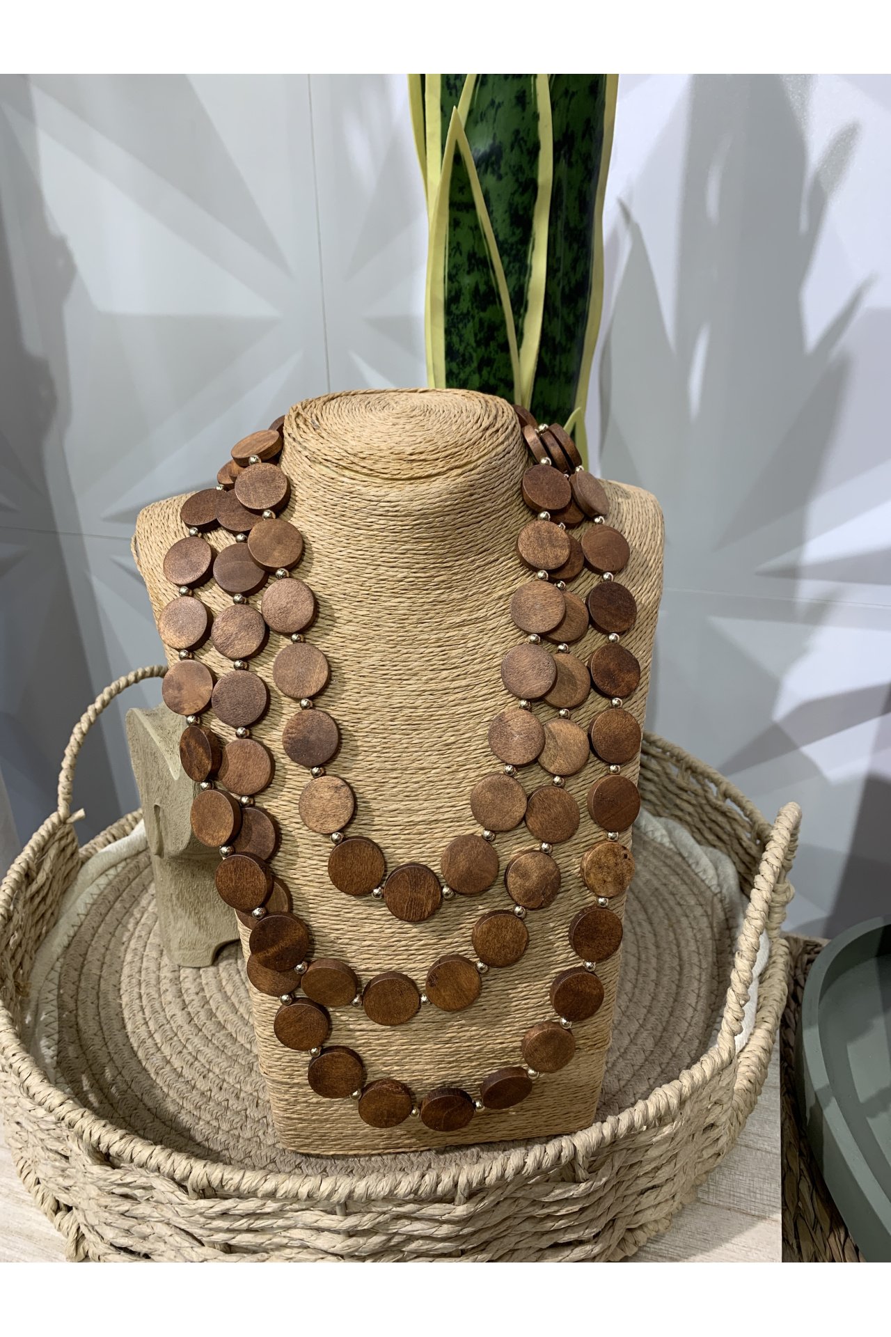 COLLAR TRIPLE CÍRCULOS MADERA