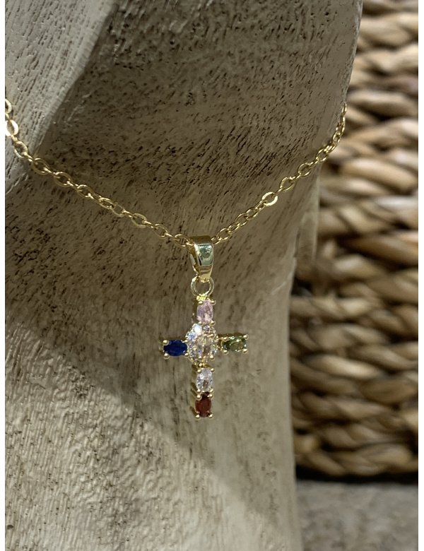 COLLAR CRUZ COLORES ACERO INOXIDABLE