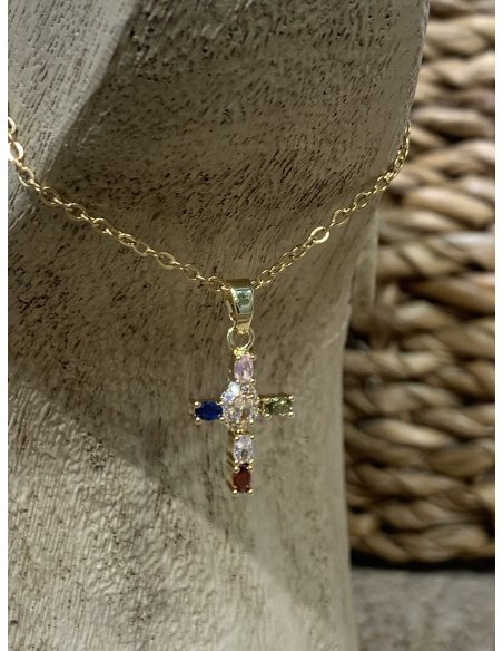COLLAR CRUZ COLORES ACERO INOXIDABLE