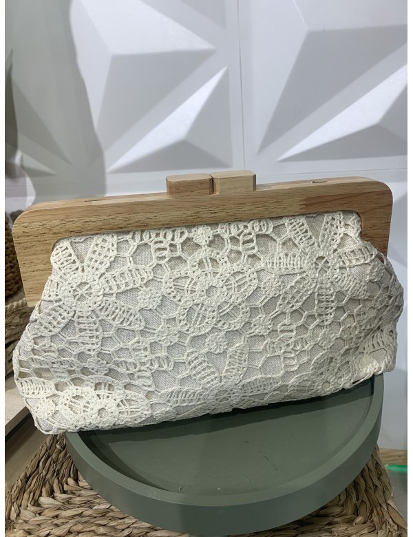 CARTERA MADERA FLORES CROCHET
