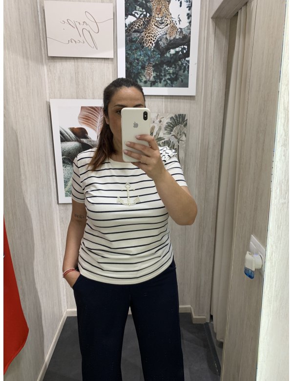CAMISETA RAYAS ANCLA PERLAS