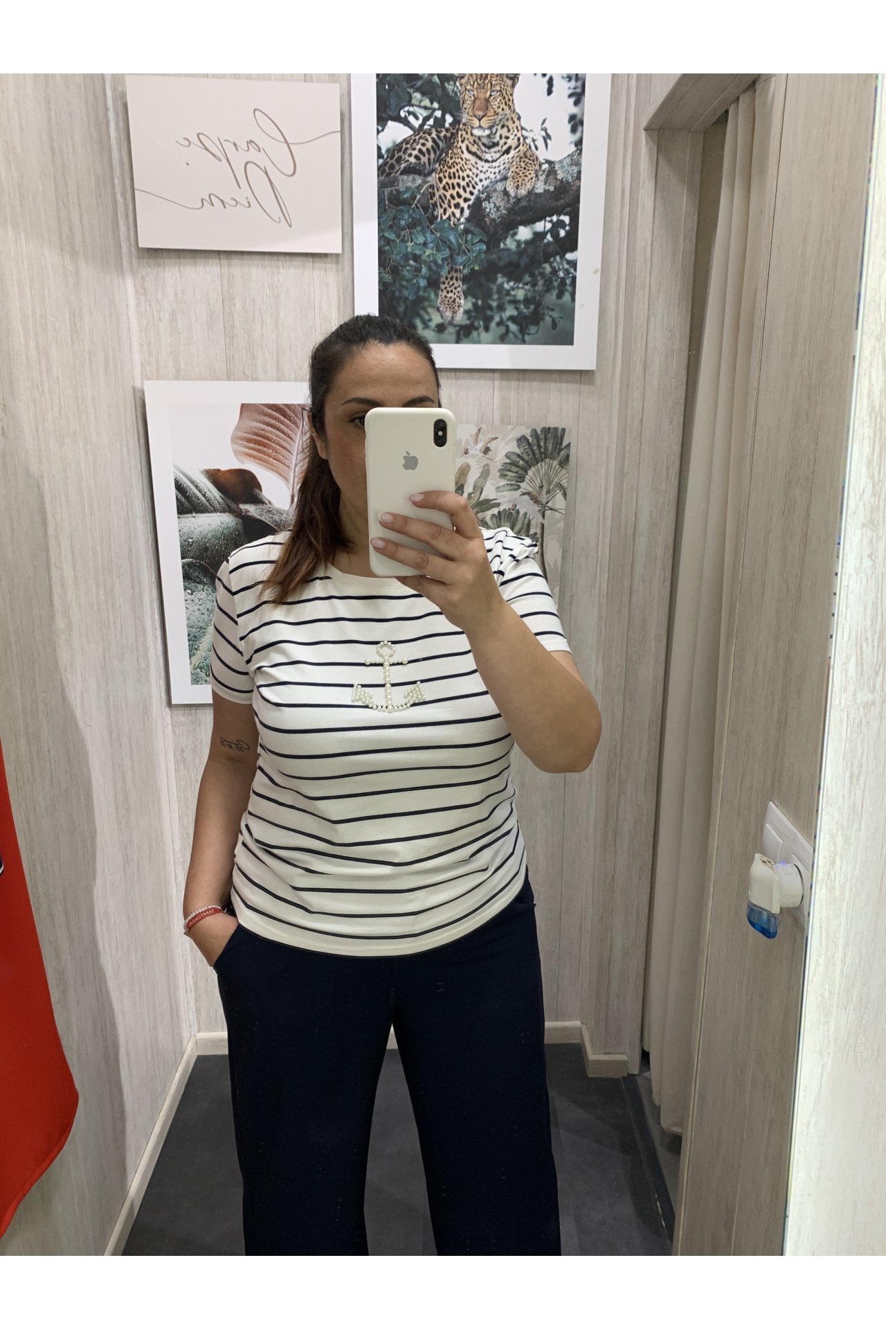 CAMISETA RAYAS ANCLA PERLAS