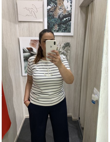 CAMISETA RAYAS ANCLA PERLAS