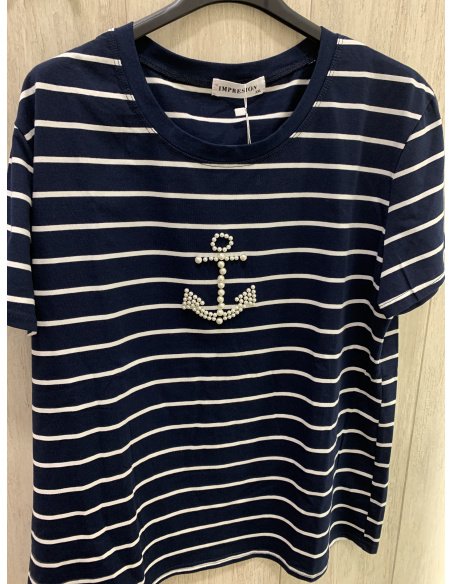 CAMISETA RAYAS ANCLA PERLAS