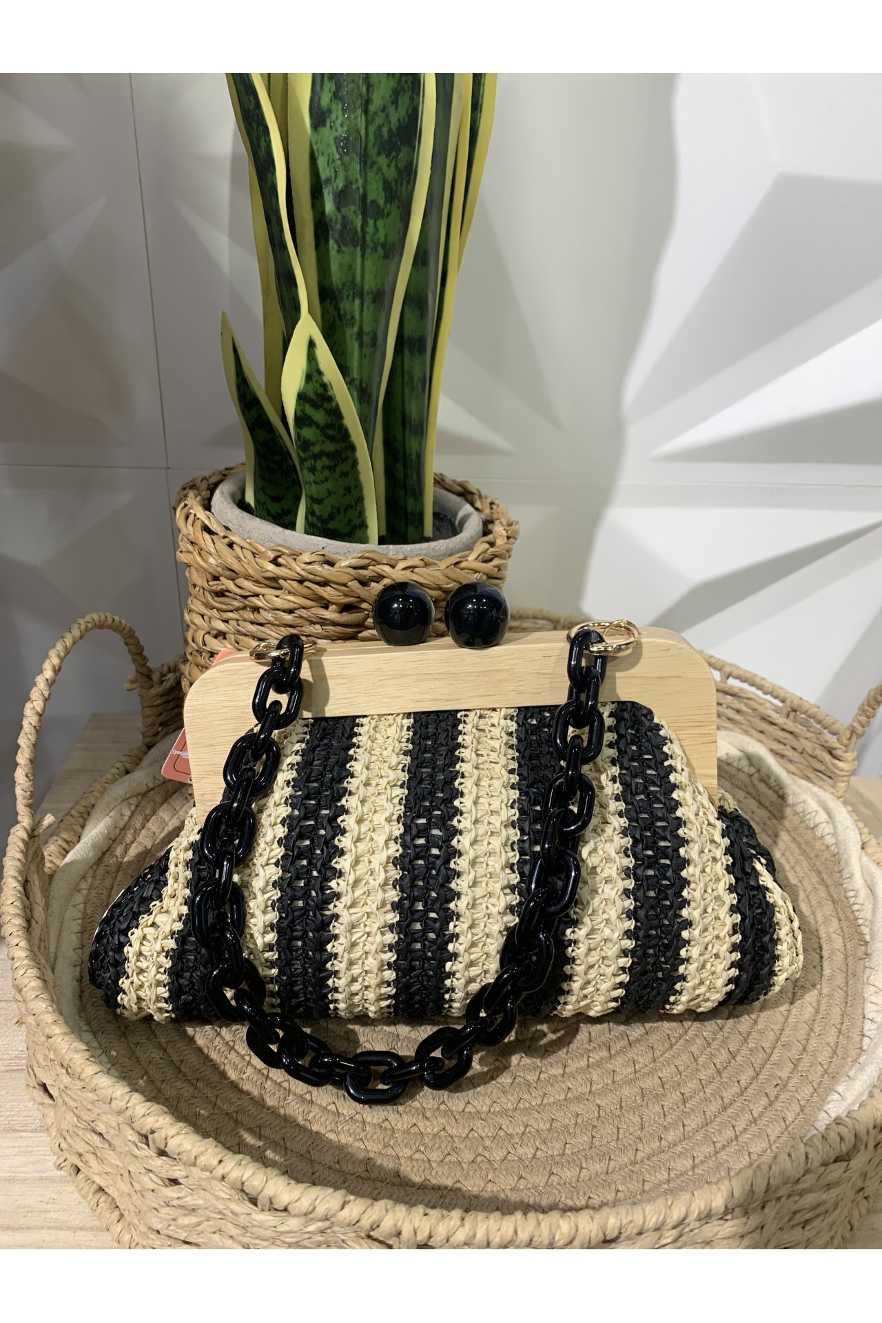 BOLSO RAFIA RAYAS BOLAS
