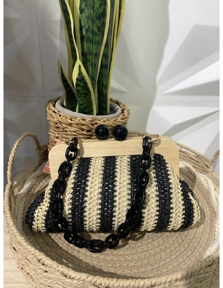 BOLSO RAFIA RAYAS BOLAS