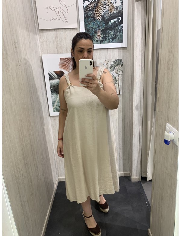 VESTIDO MIDI DETALLE DORADO