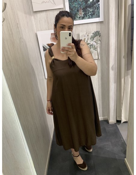 VESTIDO MIDI DETALLE DORADO