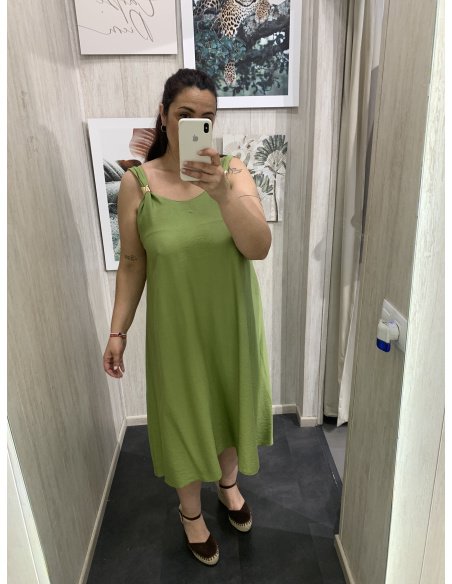VESTIDO MIDI DETALLE DORADO