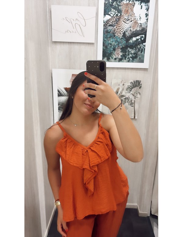 BLUSA LINO TIRANTES VOLANTE