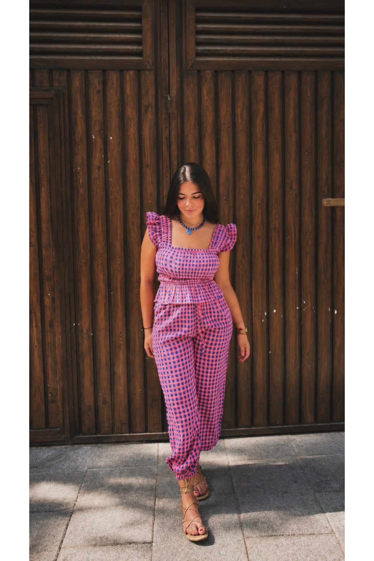 PANTALÓN VICHY FLUOR BOMBACHO