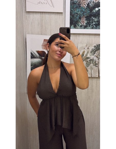 BLUSA HALTER EFECTO LINO